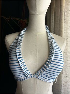 Lauren Ralph Lauren Striped Halter Bikini Top - Blue/White